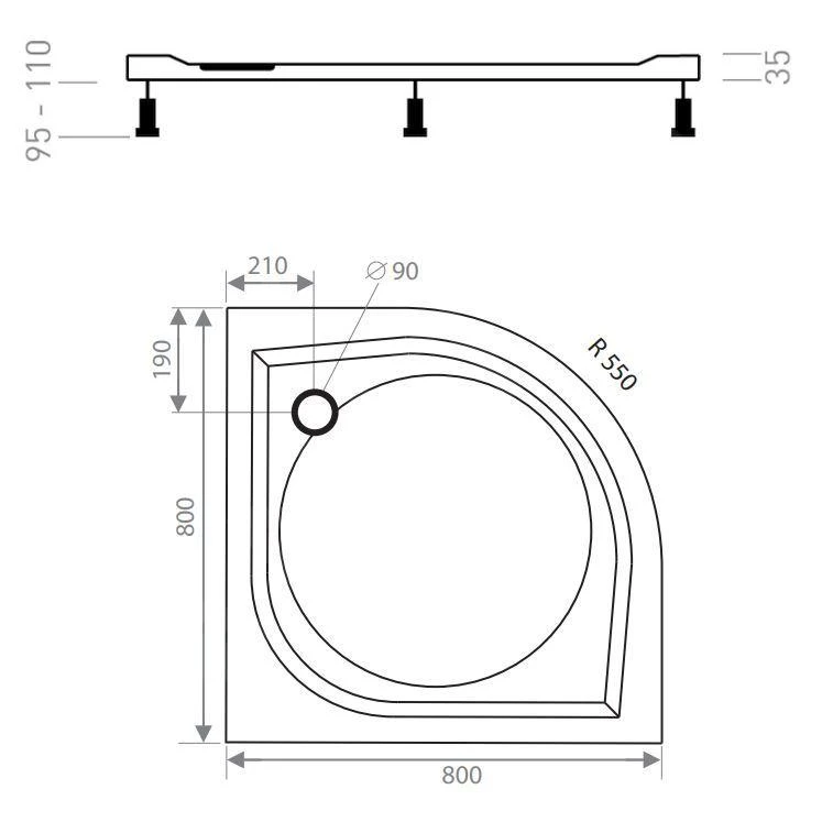 Lansanit LitEX - Douchebak 800x800 Mm, Wit LITEX-80K - Afbeelding 2