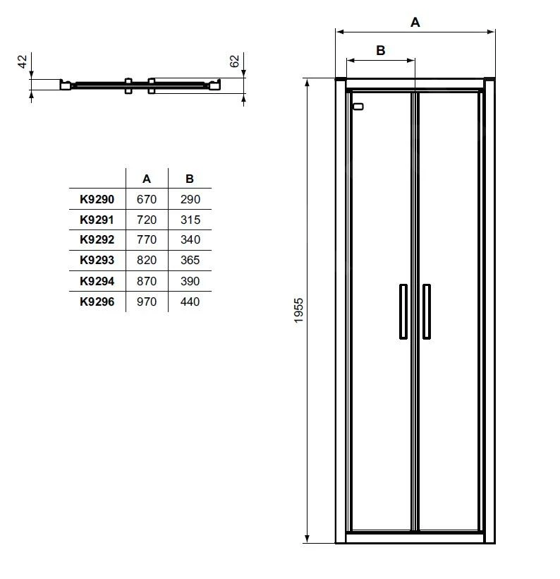 Ideal Standard Connect 2 - Klapdeur 850 Mm, Silver Bright/helder Glas K9293EO - Afbeelding 2