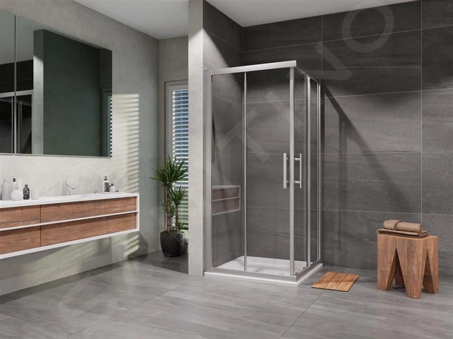 Lansanit LitEX Terni - Douchecabine 4 Delig 800x800 Mm, Glanzend Aluminium/mat Glas CF88-190-M