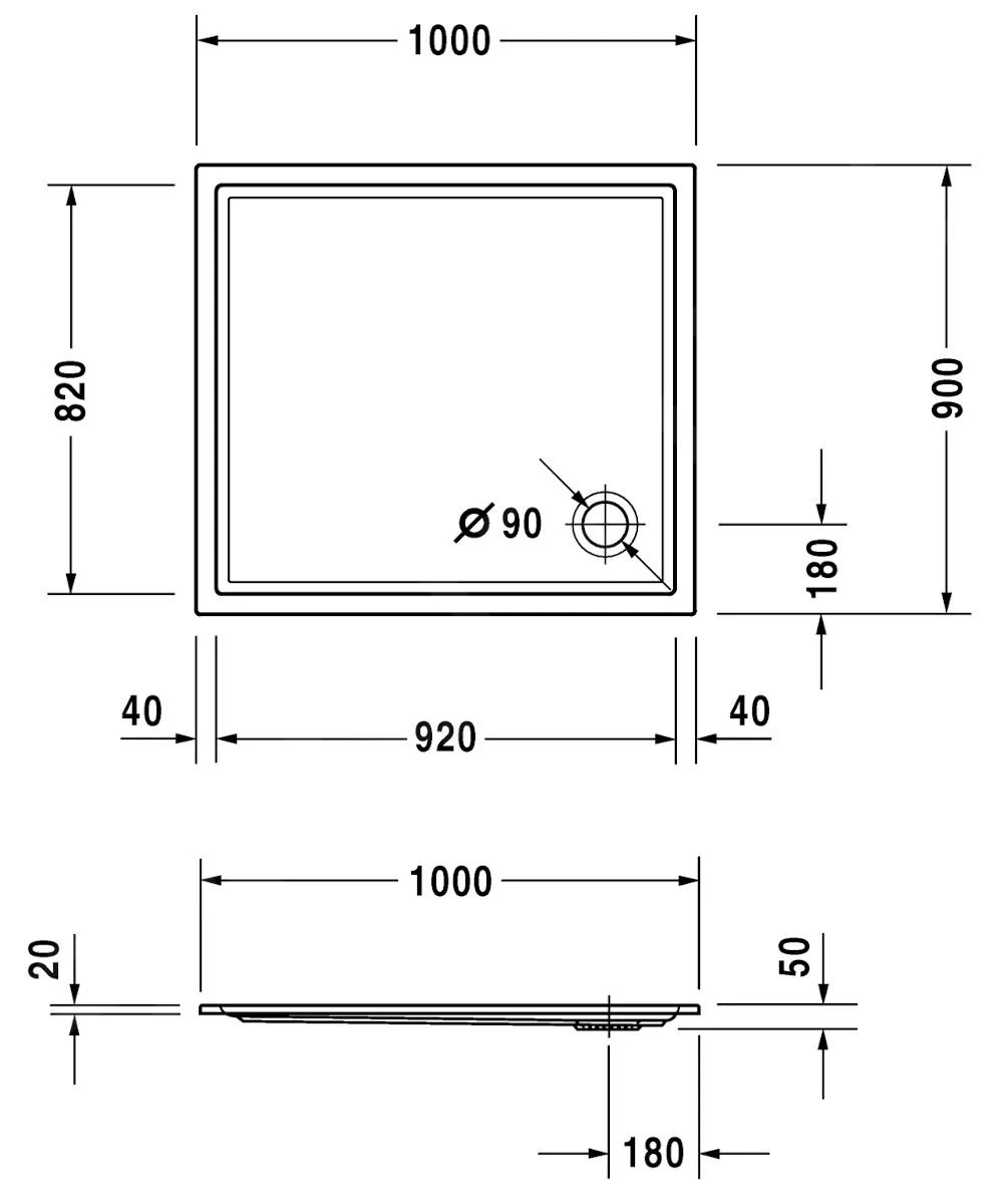 Duravit Starck Slimline - Douchebak 1000x900 Mm, Anti-Slip, Wit 720120000000001 - Afbeelding 2