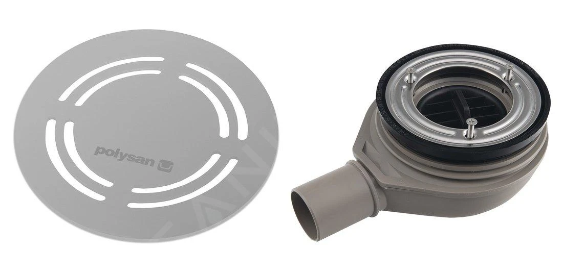 Polysan Flexia - Sifon Voor Douchebak Geberit, Diameter 90 Mm, DN40, Ronde Rvs Afdekkap 17761