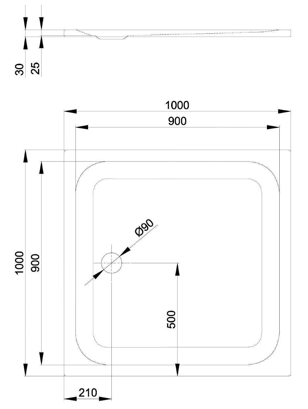 Bette Ultra - Douchebak 1000x1000 Mm, Met Ondersteuning PS, Wit 5940-000T - Image 2