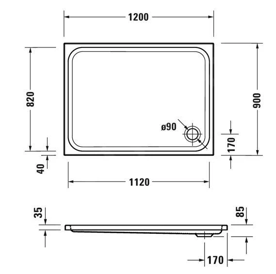Duravit D-Code - Douchebak 1200x900x85 Mm, Antislip, Wit 720255000000001 - Afbeelding 2