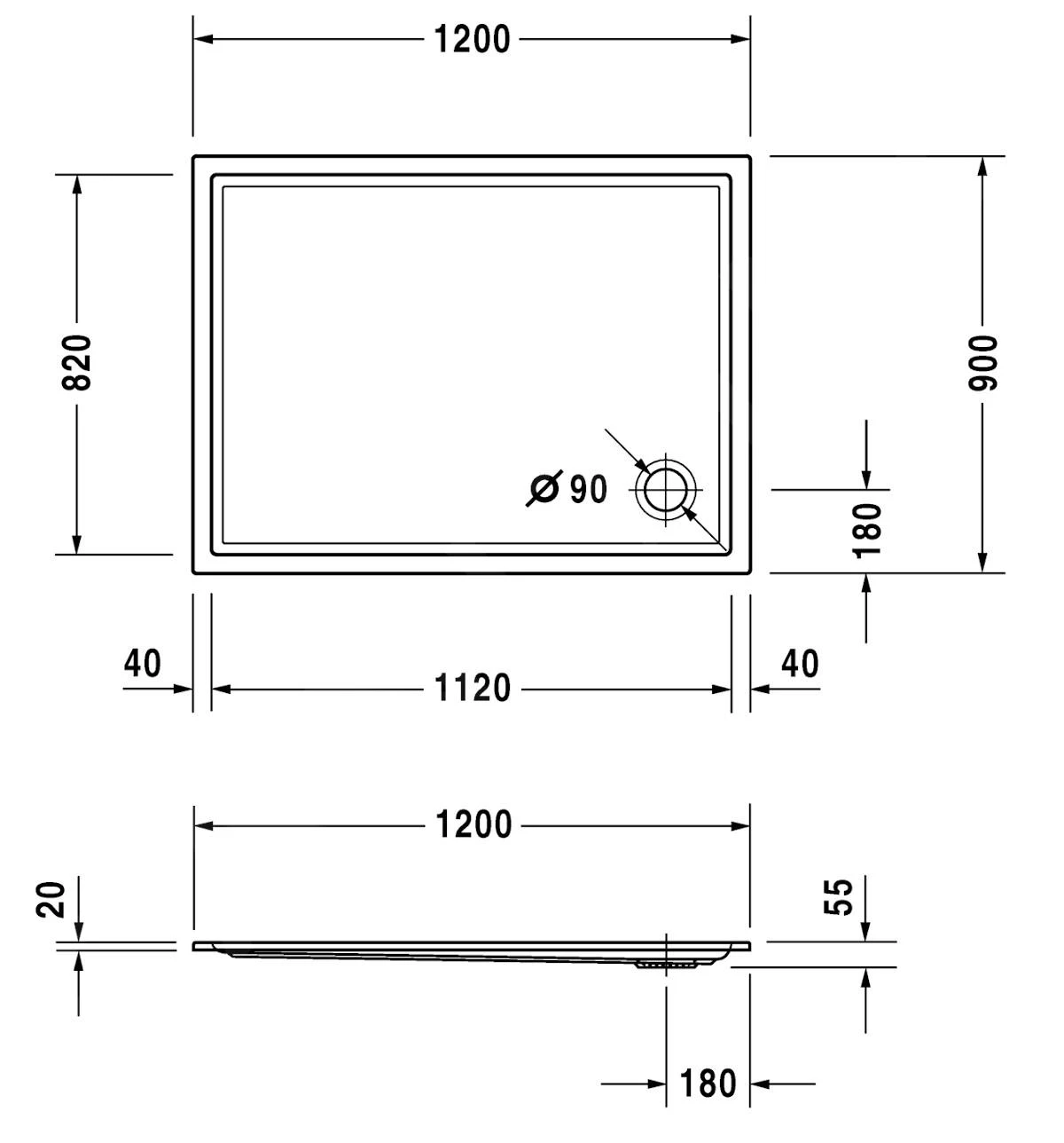 Duravit Starck Slimline - Douchebak 1200x900 Mm, Wit 720122000000000 - Afbeelding 2