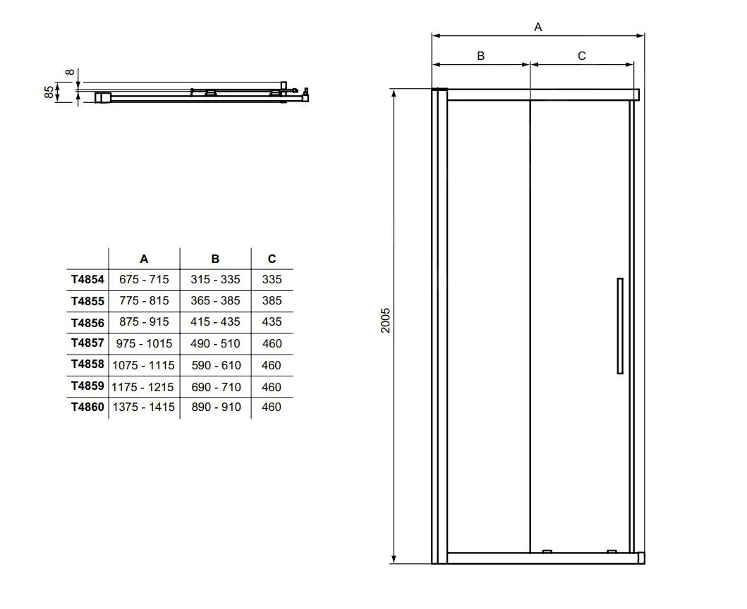 Ideal Standard I.Life - Douche Schuifdeur, Tweedelige, 900 Mm, Silver Bright/helder Glas T4856EO - Afbeelding 2