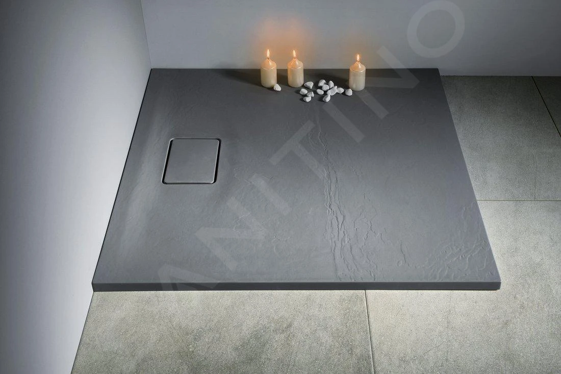 Sapho Acora - Douchebak 900x900 Mm, Gegoten Marmer, Decor Grijze Steen AC022 - Image 3