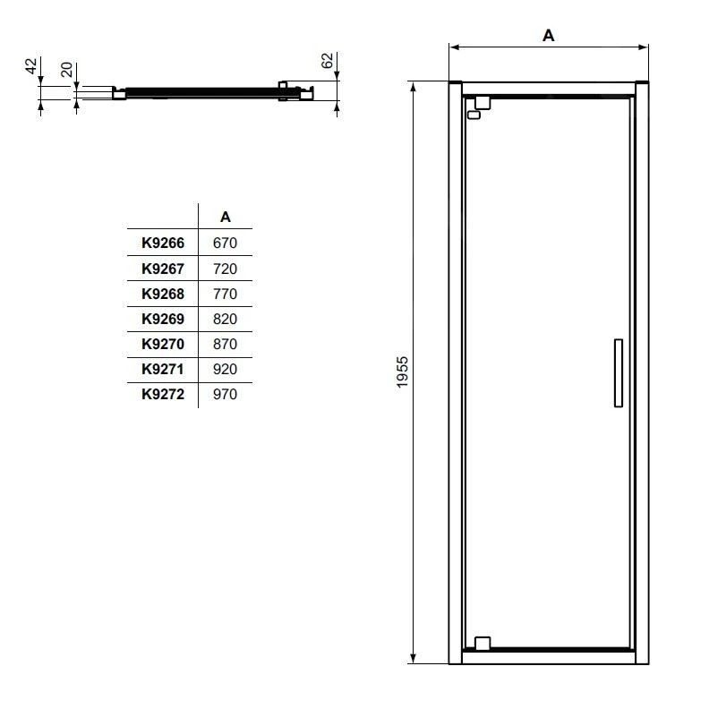 Ideal Standard Connect 2 - Draaideur 900 Mm, Silver Bright/helder Glas K9270EO - Afbeelding 2
