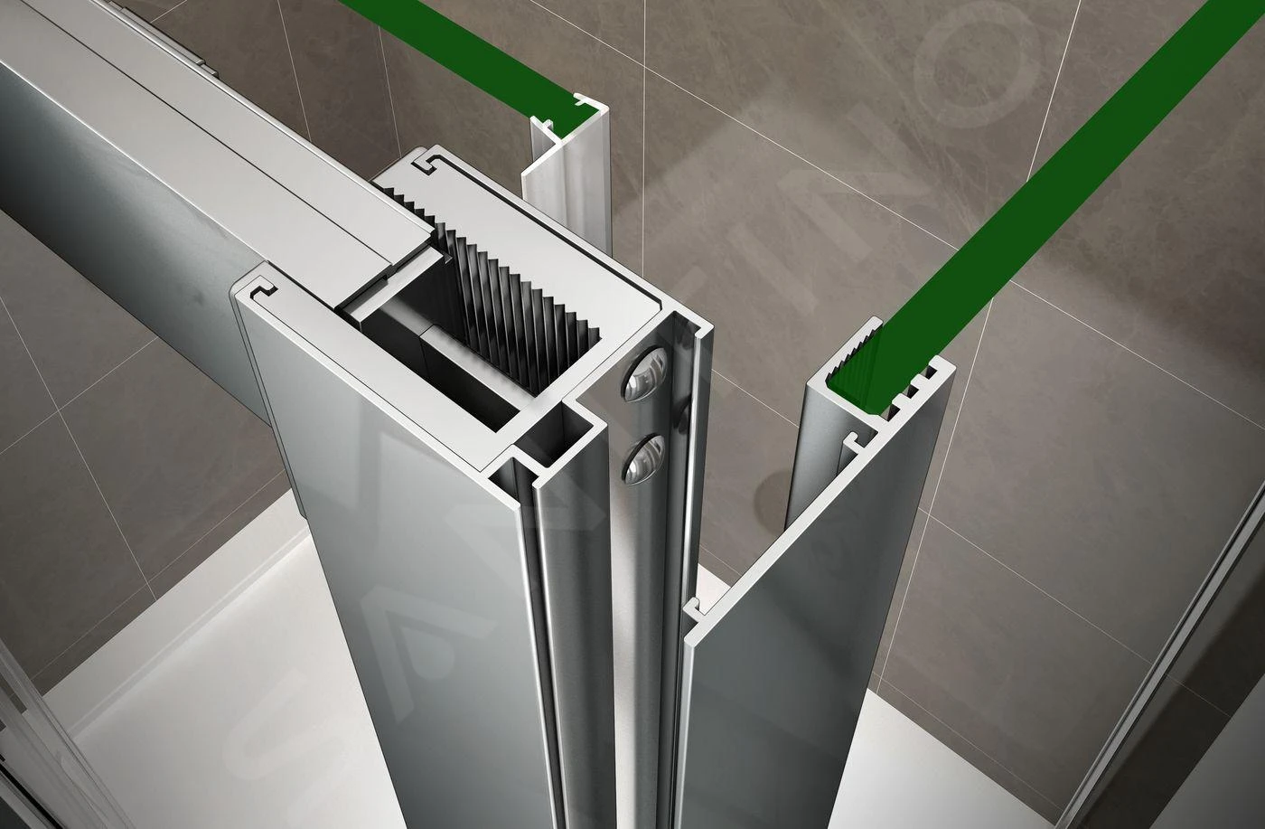 Lansanit LitIN Vati - Douchecabine 4 Delig 900x900 Mm, Incl. Douchebak, Glanzend Aluminium/helder Glas QR99-190-C-SET - Afbeelding 8