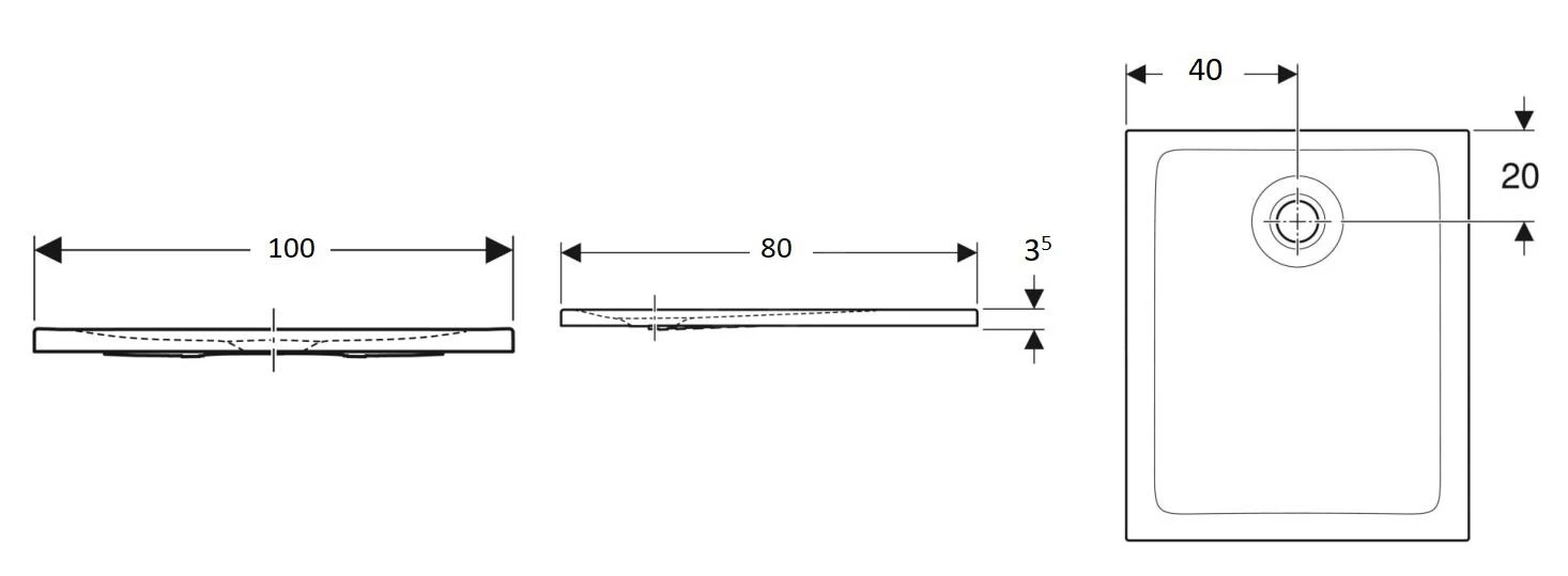 Geberit Nemea - Vierkante Douchebak 1000x800 Mm, Glanzend Wit 550.573.00.1 - Image 2