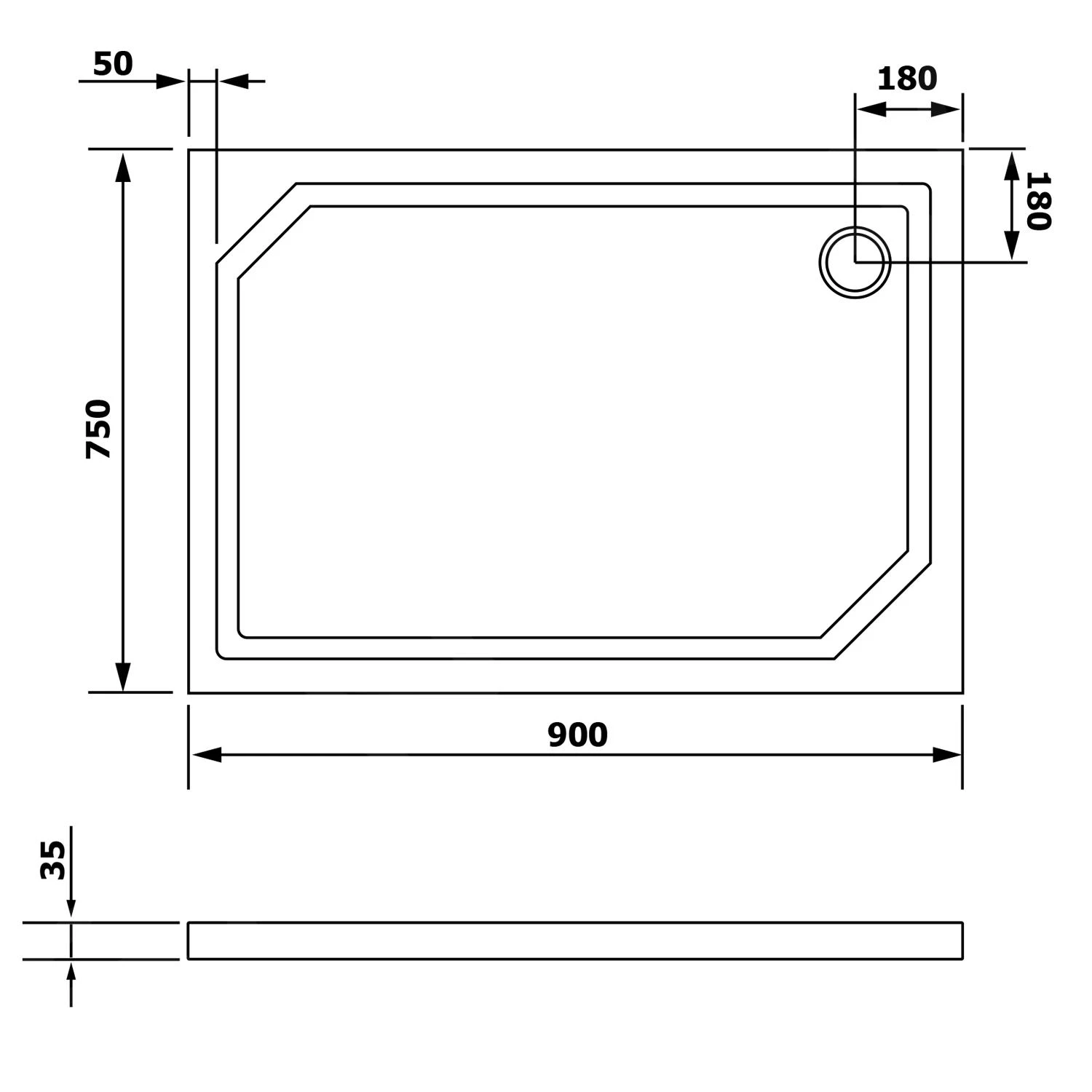 Gelco Douchebakken - SARA Douchebak Van Gegoten Marmer, 900x750 Mm, Wit HS9075 - Image 2