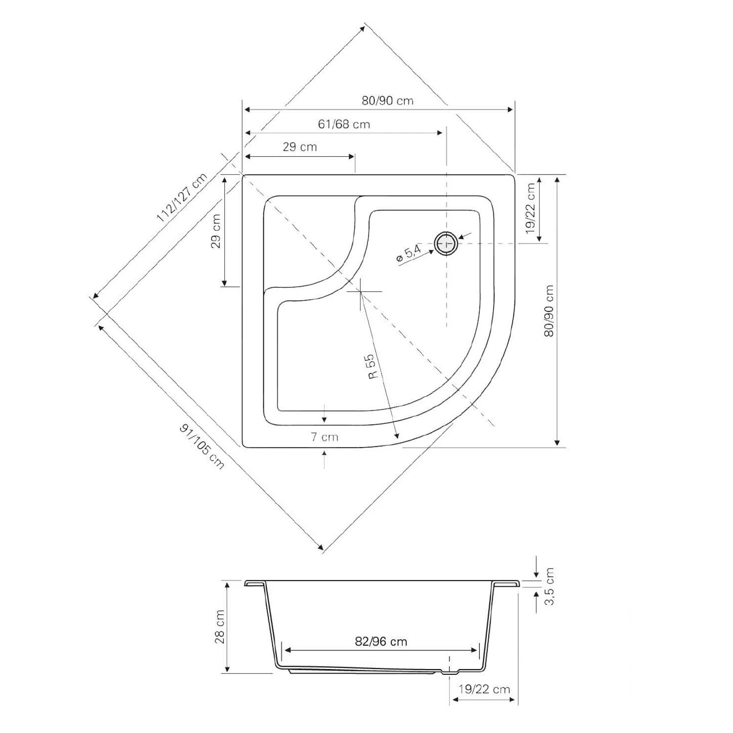 Aqualine Douchebakken - Douchebak 800x800x280 Mm, Inclusief Poten, R550, Wit C83 - Image 2