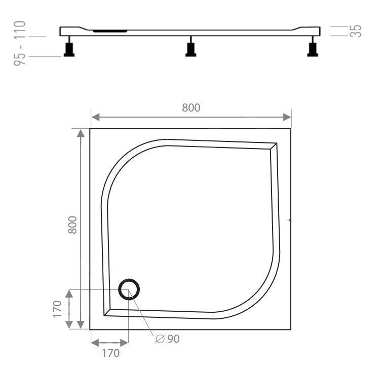 Lansanit LitEX - Douchebak 800x800 Mm, Wit LITEX-80C - Image 2
