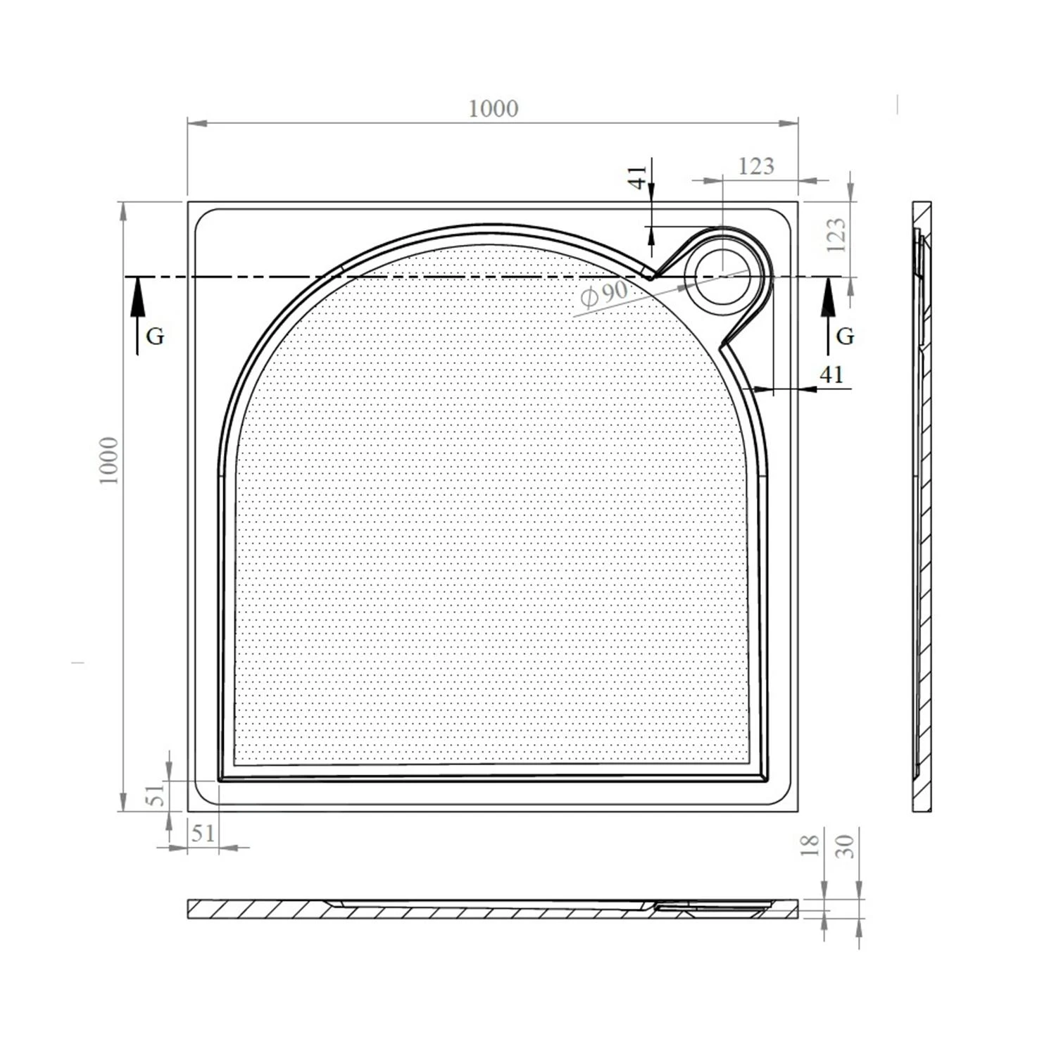 Gelco Douchebakken - Douchebak Larca, 1000x1000, Gegoten Marmer, Wit PL001 - Image 2